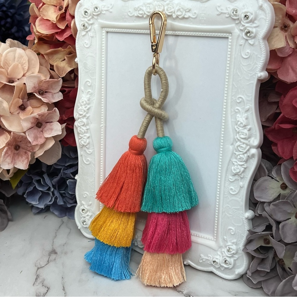 Boho Extra Long Multi Tier Colorful Fringe Purse Charm - Picture 4 of 16